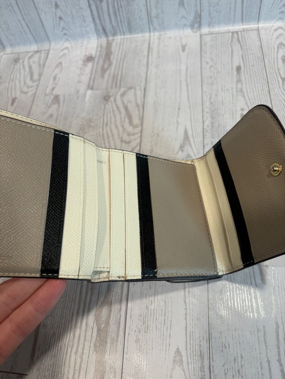 Coach Cream and Taupe Leather Bi-Fold Wallet - Picture 3 of 11